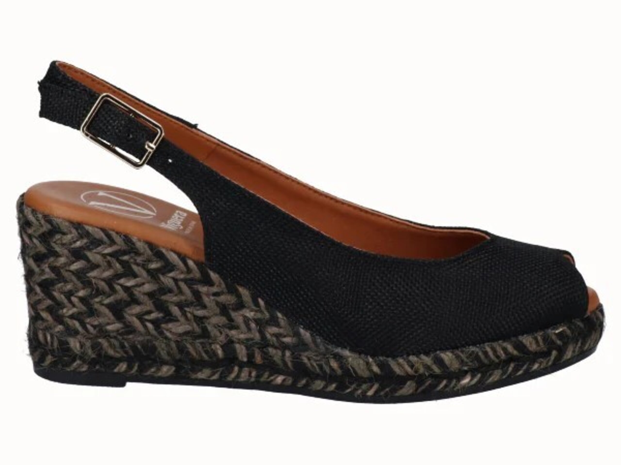 Alpargata Viguera Salón Cuña Yute Lino Negro 2323 - 2