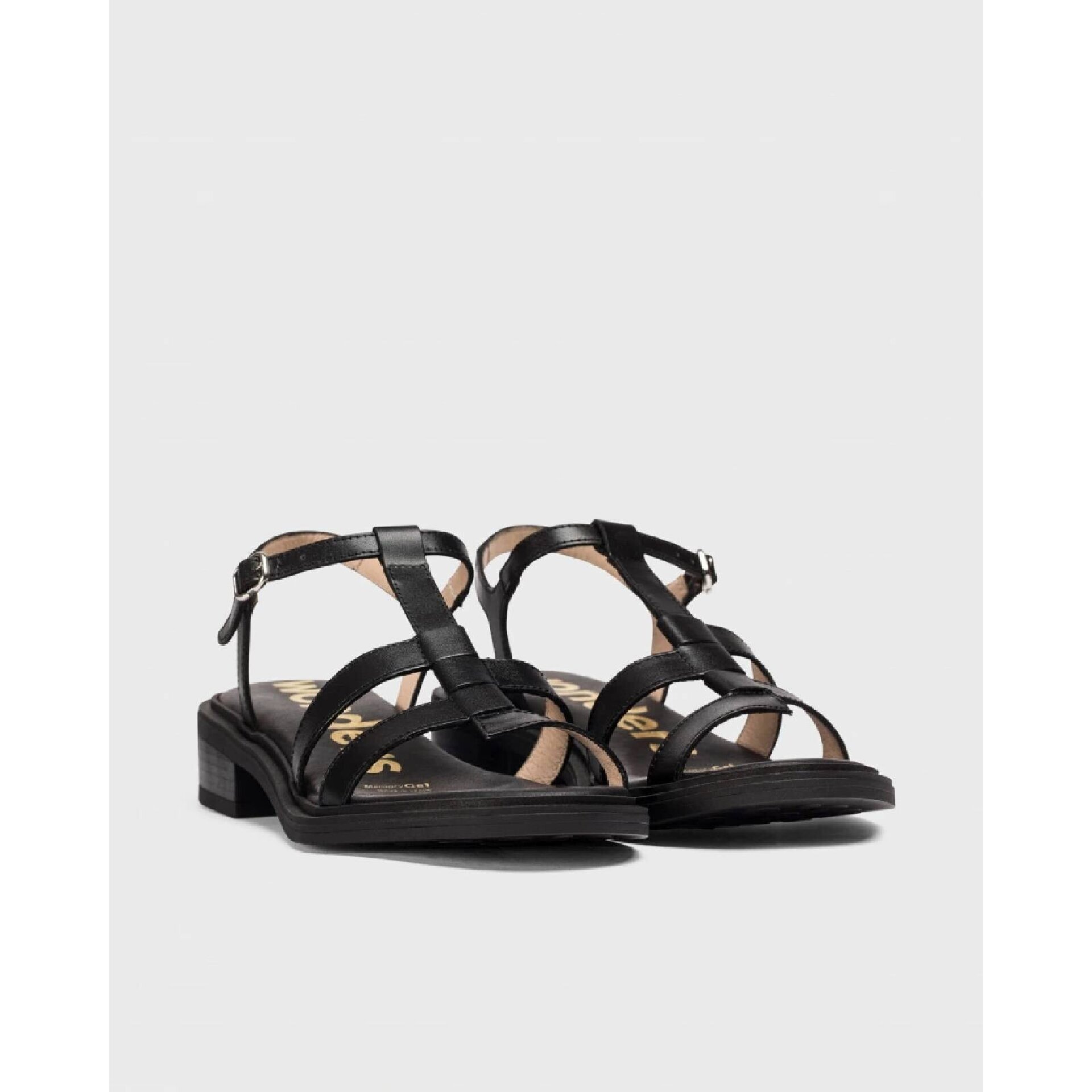 Sandalia Wonders B-9604 negra tacón - 2