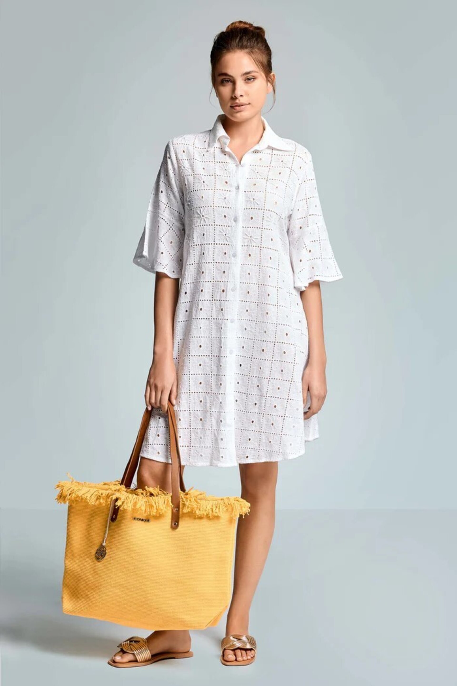 Vestido camisa Iconique encaje blanco Romina IC26-039 - 3