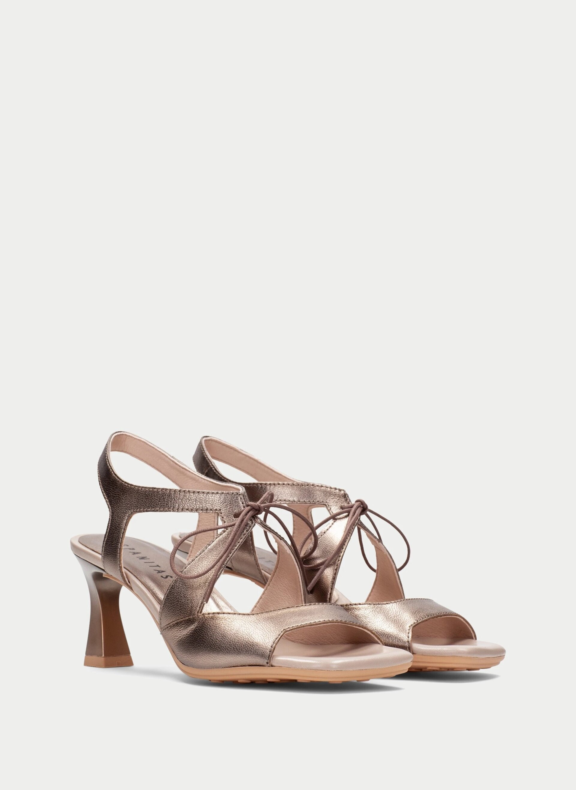 Sandalia Hispanitas acordonada tacón taupe metal HV264650 - 3