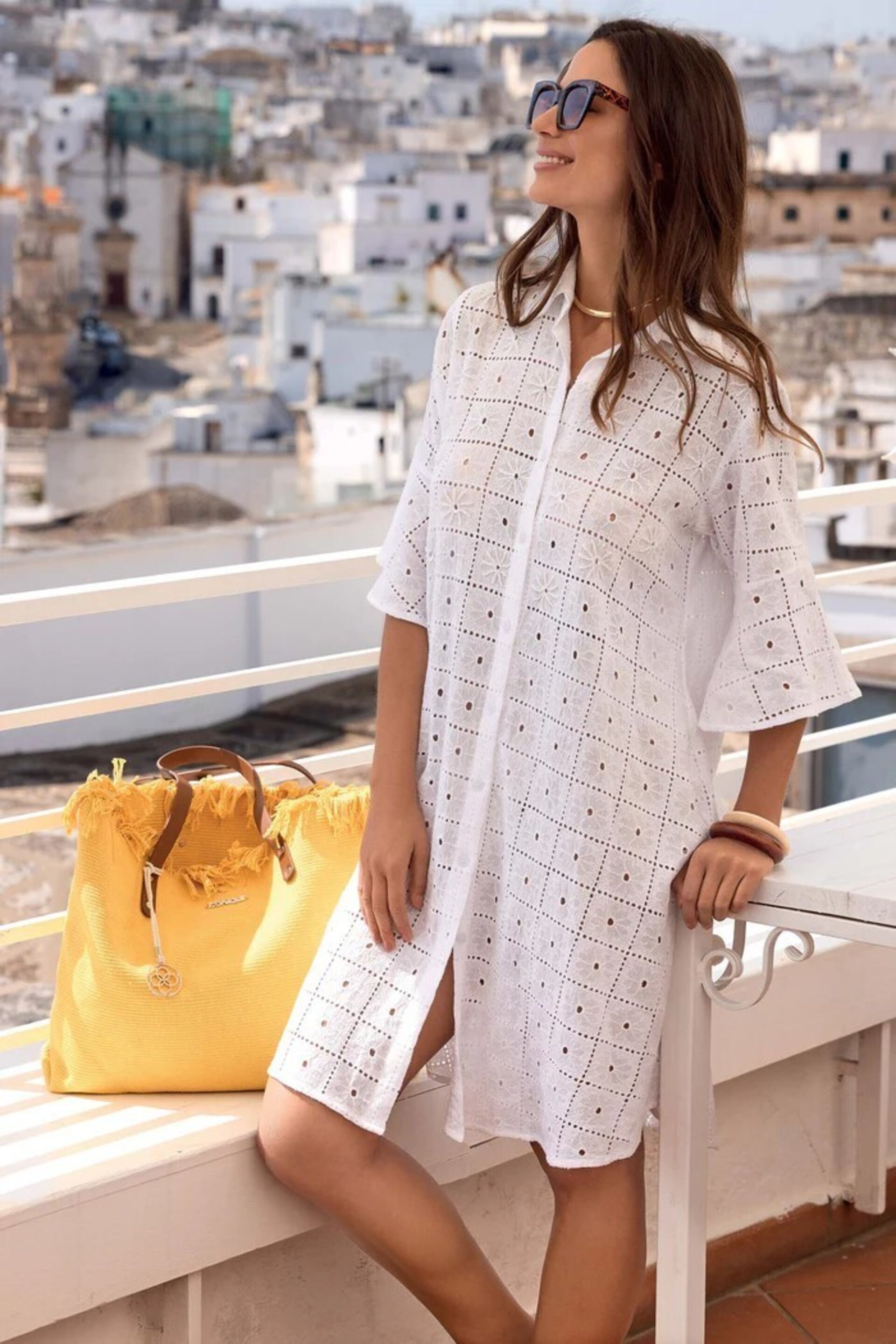 Vestido camisa Iconique encaje blanco Romina IC26-039 - 1