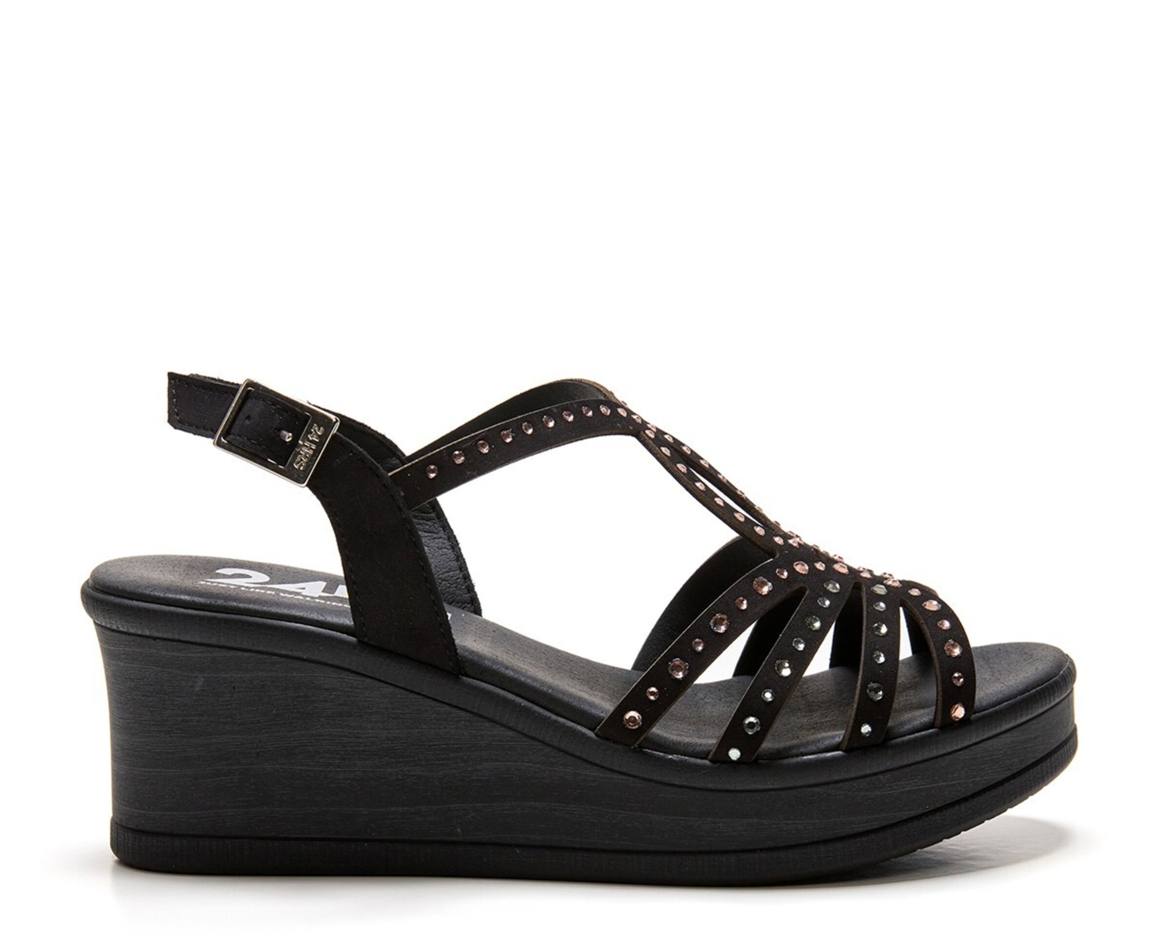 Sandalia 24Horas plataforma nobuck pedrería negro 26792 - 3