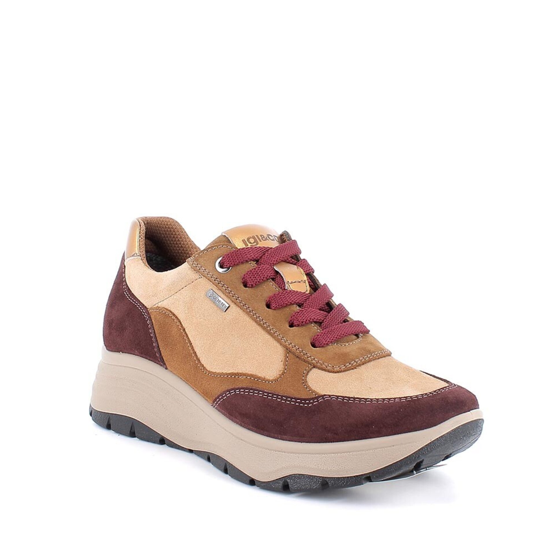 Deportiva Igi&co gore-tex cuña cordones marron/granate - 2