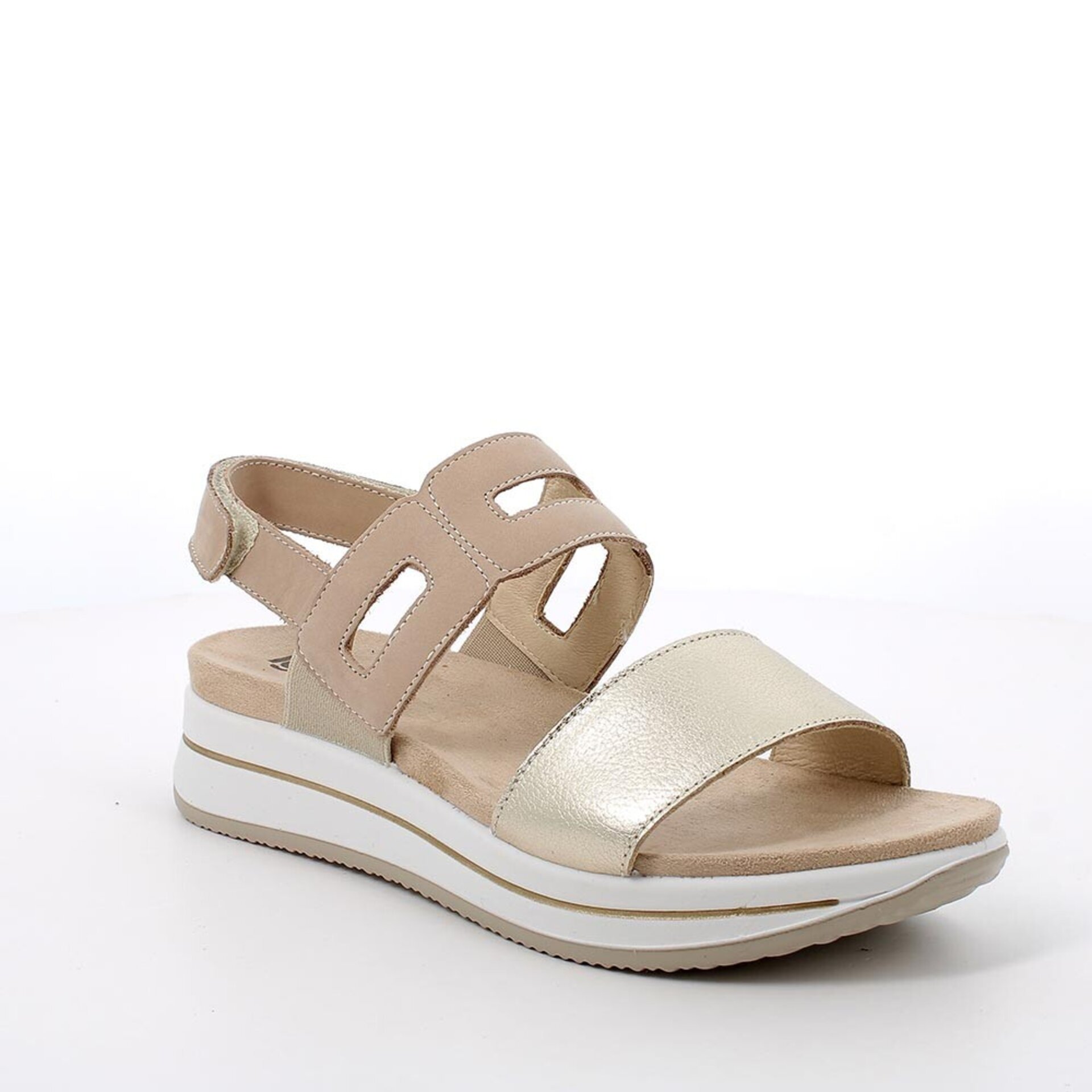 Sandalia Igi&co cuña beige/platino velcro - 2