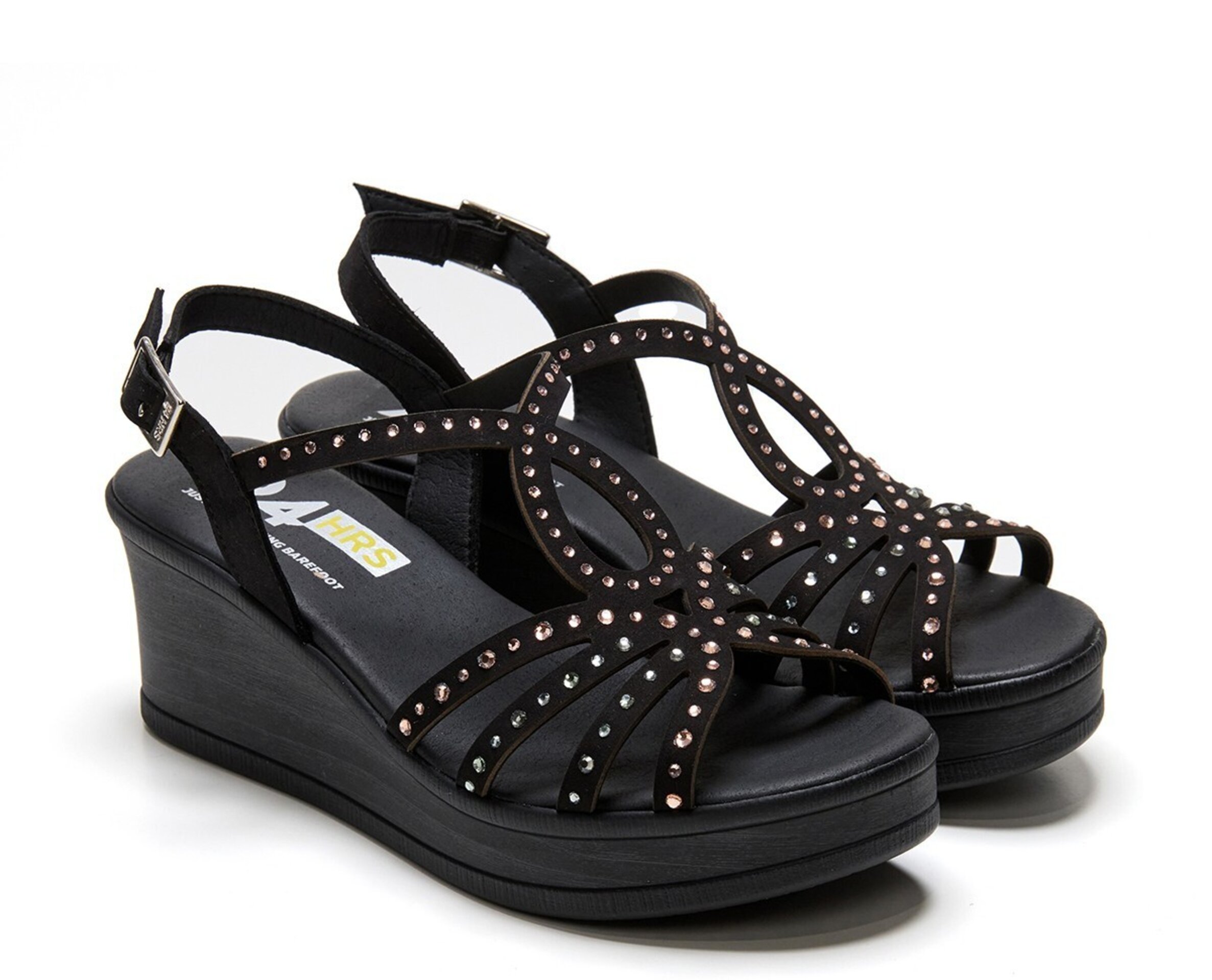 Sandalia 24Horas plataforma nobuck pedrería negro 26792 - 4