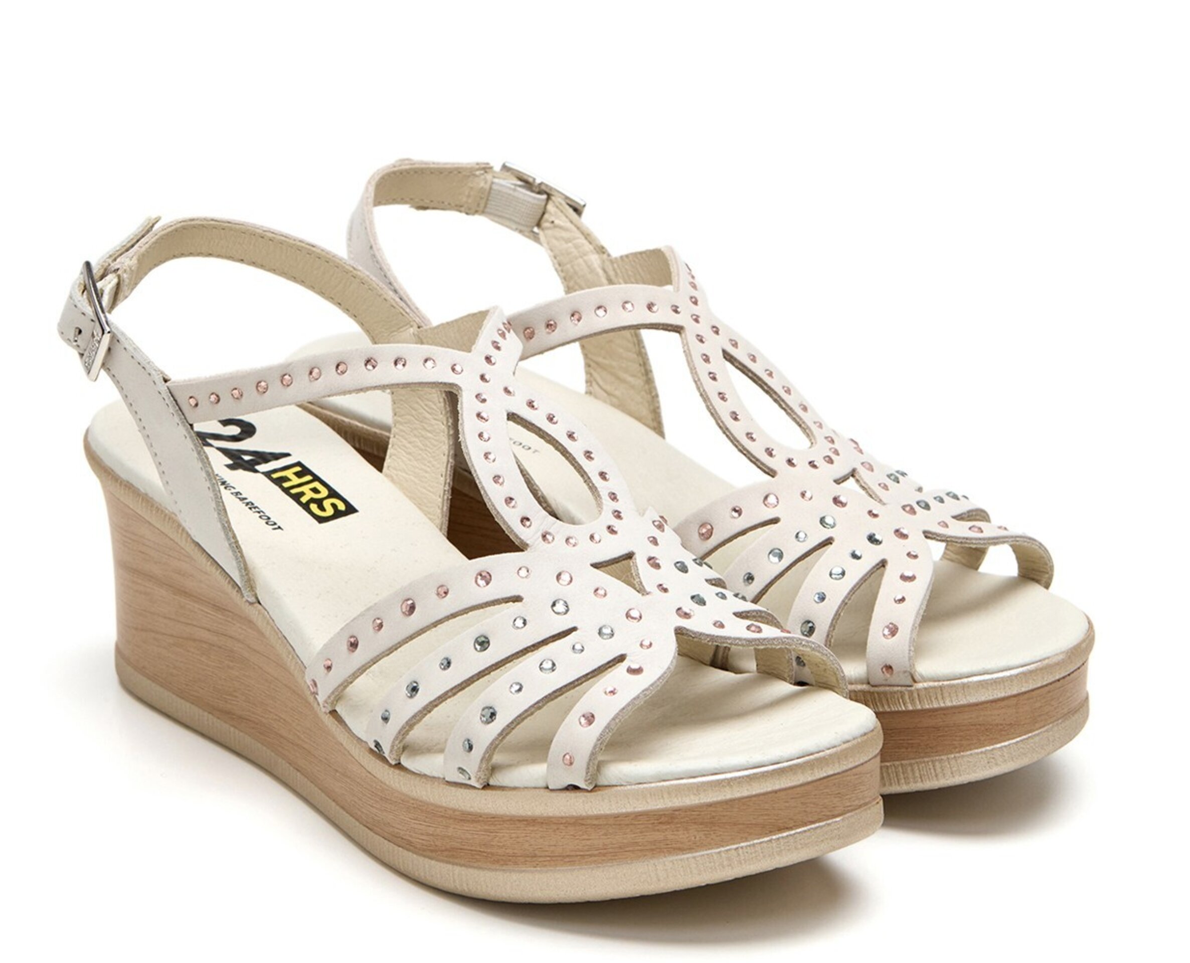 Sandalia 24HORAS plataforma crema pedrería 26792 - 3