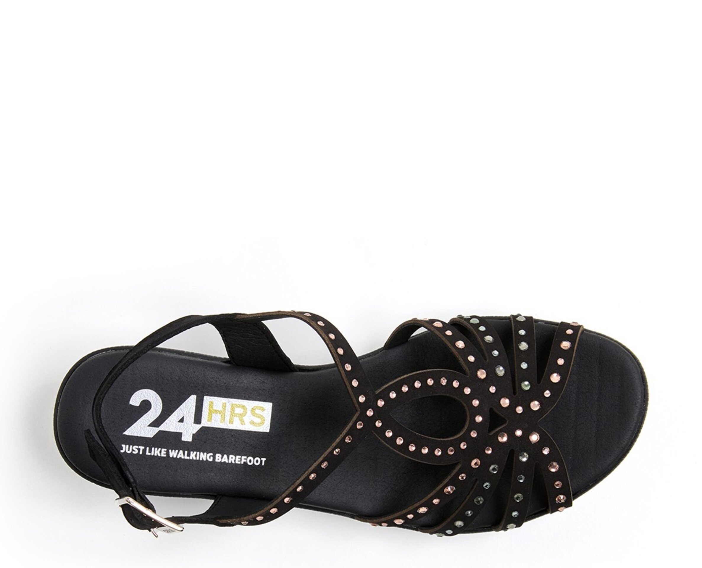Sandalia 24Horas plataforma nobuck pedrería negro 26792 - 2