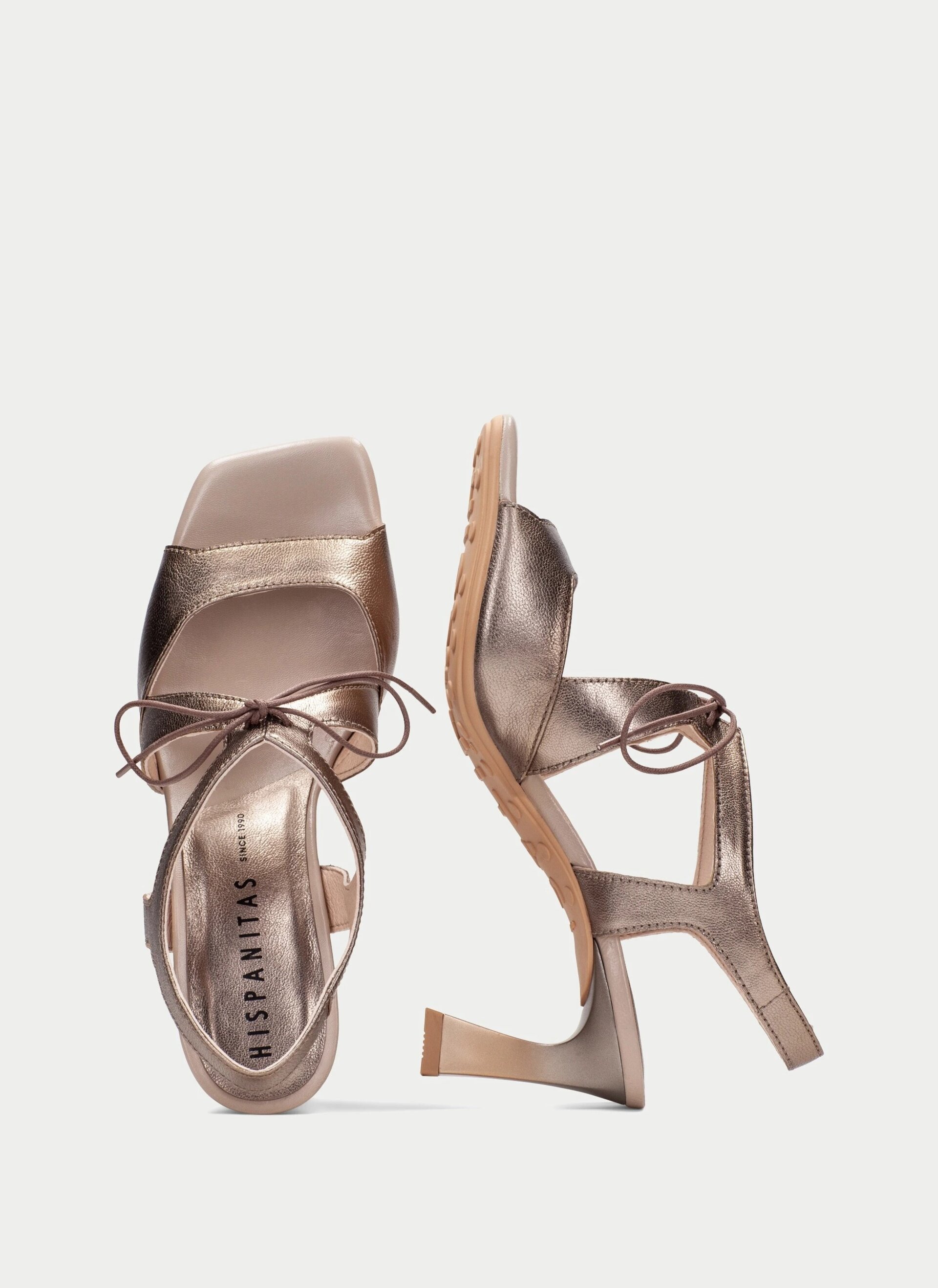 Sandalia Hispanitas acordonada tacón taupe metal HV264650 - 2